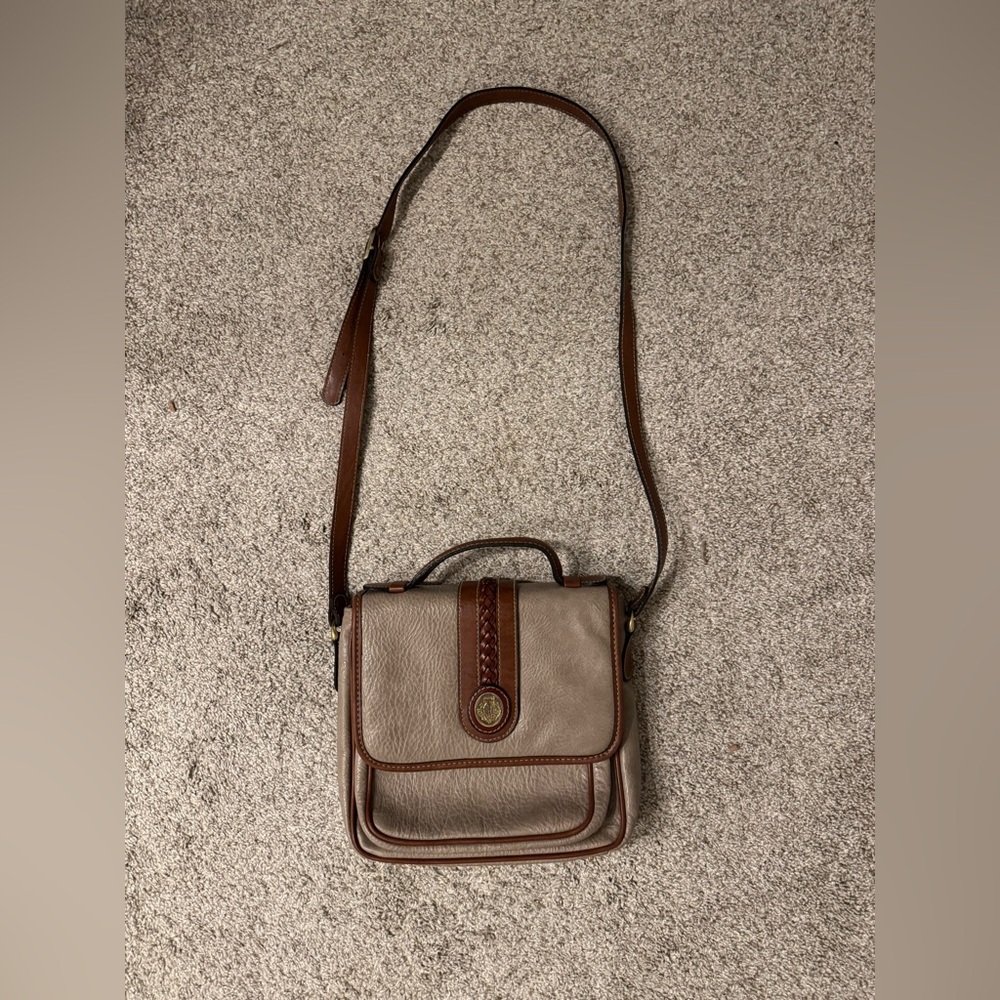 Vintage 90's Leslie Fay Cream Gray Leather Crossbody Purse Bag